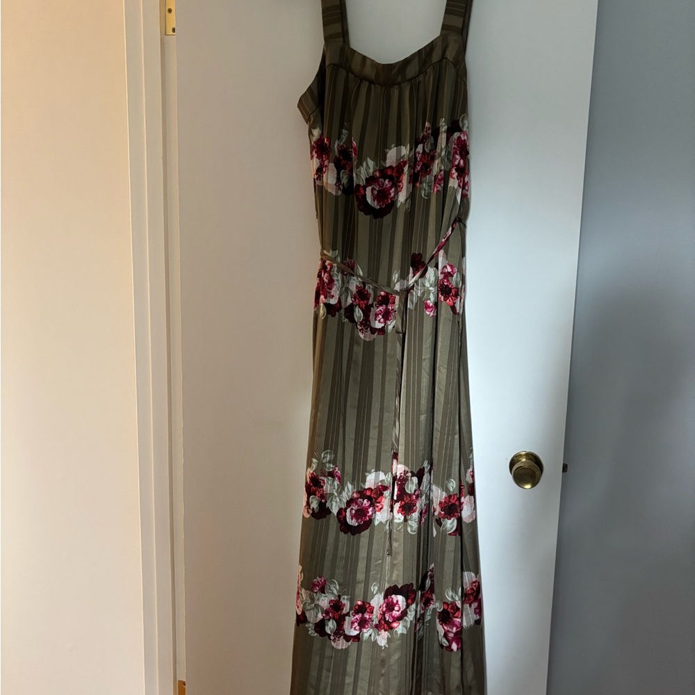NWT-Banana Republic Floral Striped Maxi Dress - olive green size 10